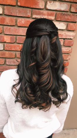 long brown highlighted hair with waves