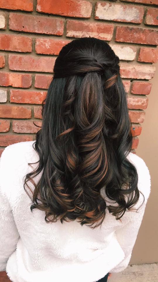 long brown highlighted hair with waves
